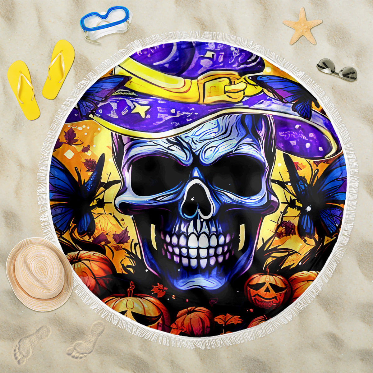 Halloween Skull Beach Blanket Please Excuse My Resting Witch Face - Wonder Print Shop