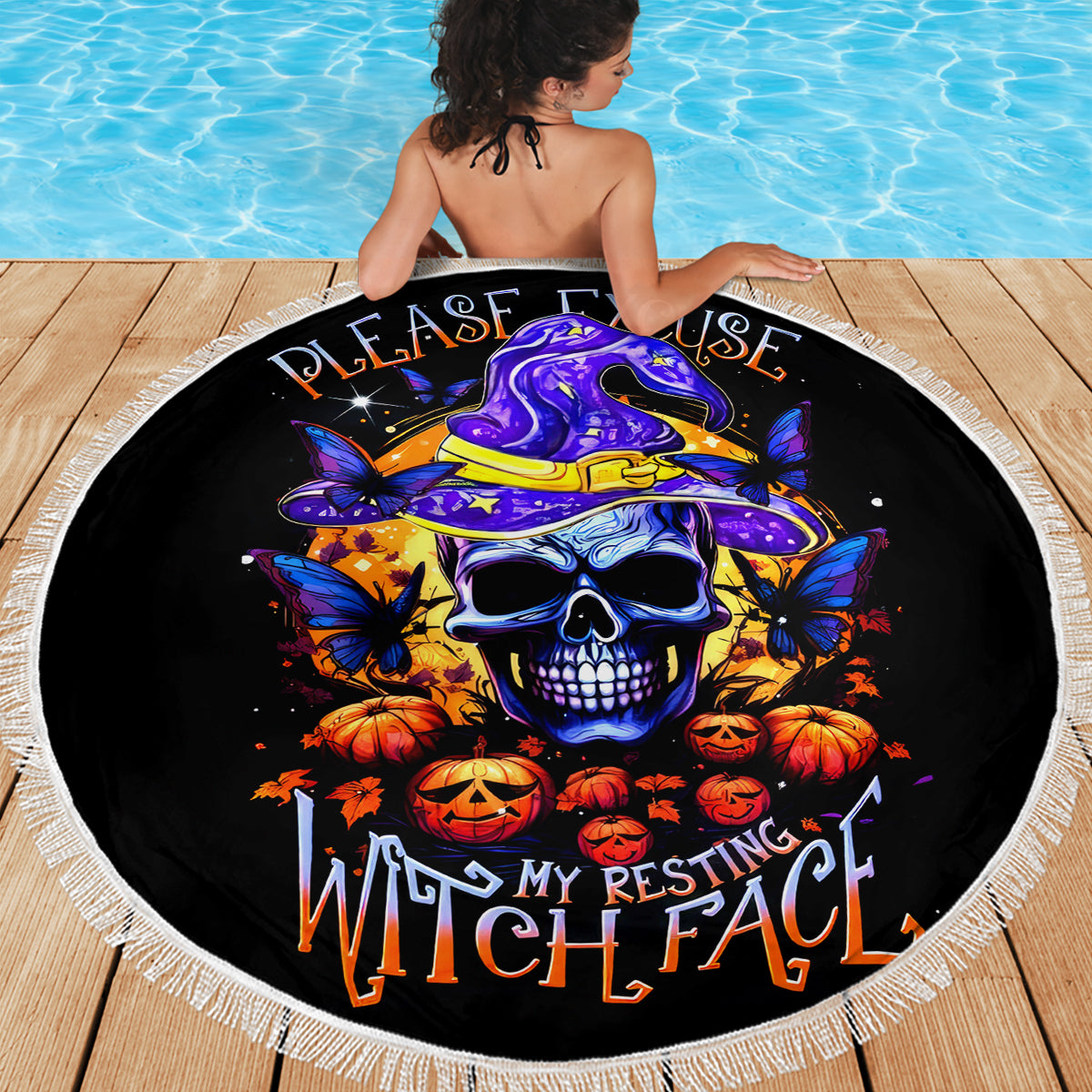 Halloween Skull Beach Blanket Please Excuse My Resting Witch Face - Wonder Print Shop