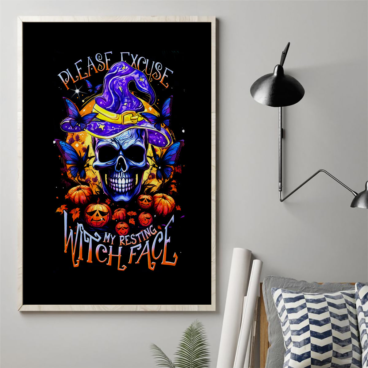Halloween Skull Canvas Wall Art Please Excuse My Resting Witch Face - Wonder Print Shop