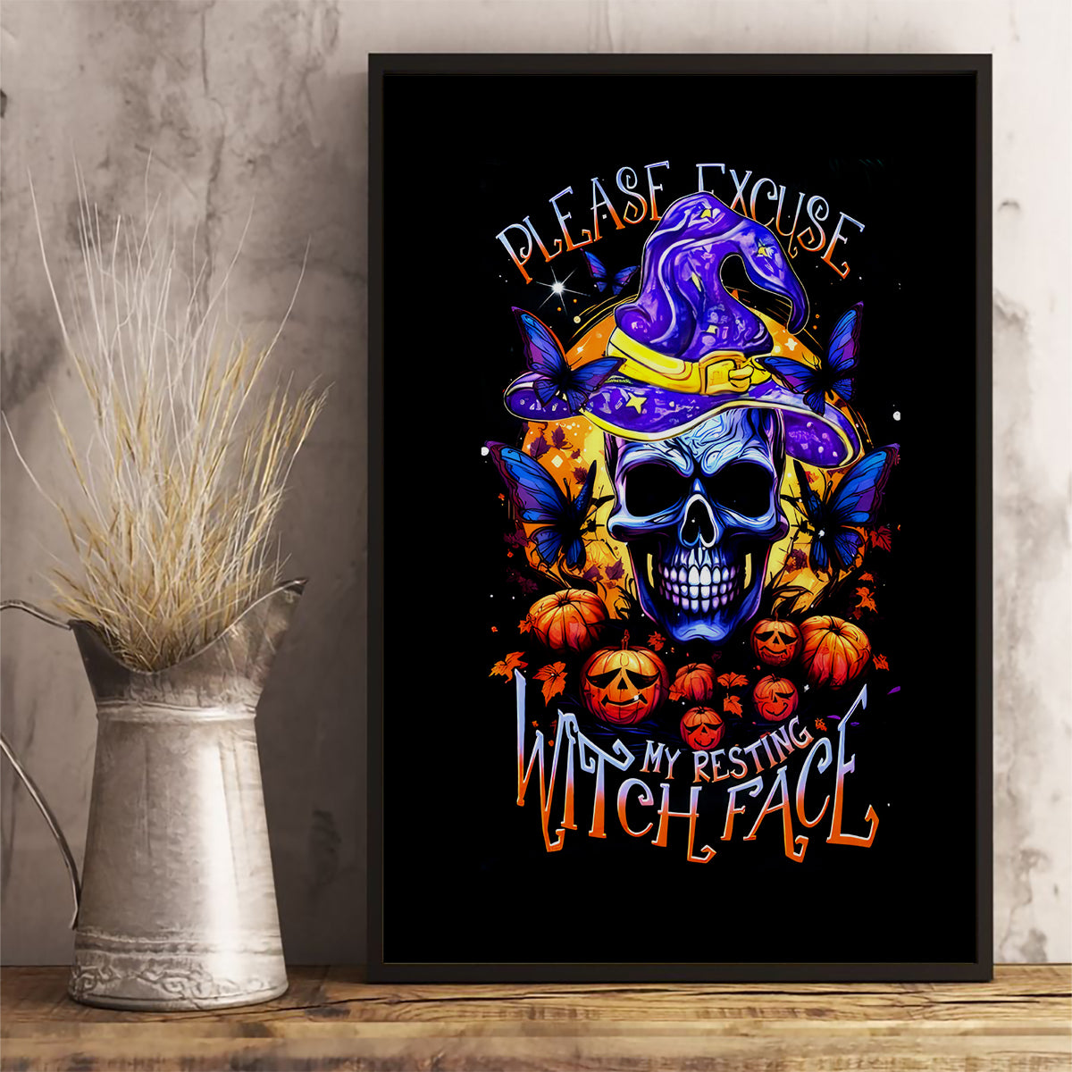 Halloween Skull Canvas Wall Art Please Excuse My Resting Witch Face - Wonder Print Shop