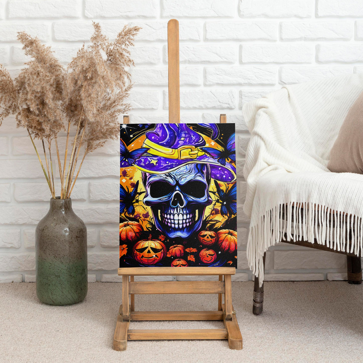 Halloween Skull Canvas Wall Art Please Excuse My Resting Witch Face - Wonder Print Shop