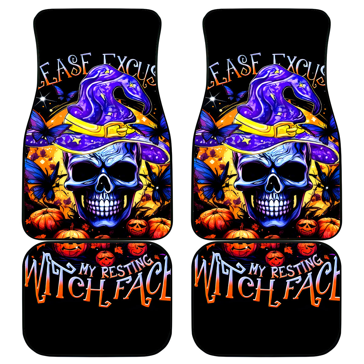 Halloween Skull Car Mats Please Excuse My Resting Witch Face - Wonder Print Shop