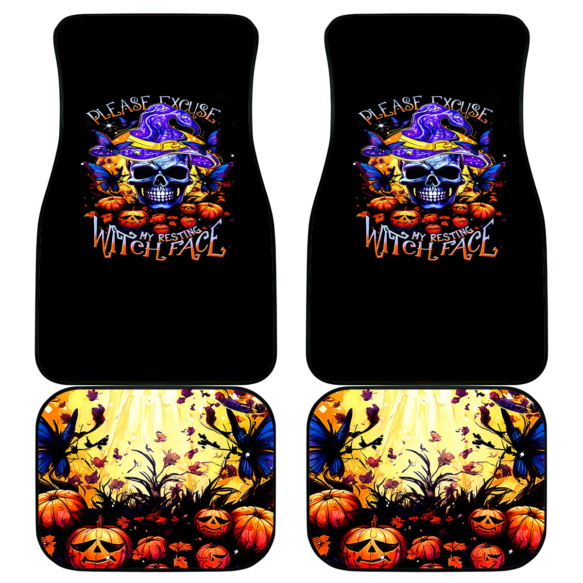 Halloween Skull Car Mats Please Excuse My Resting Witch Face - Wonder Print Shop