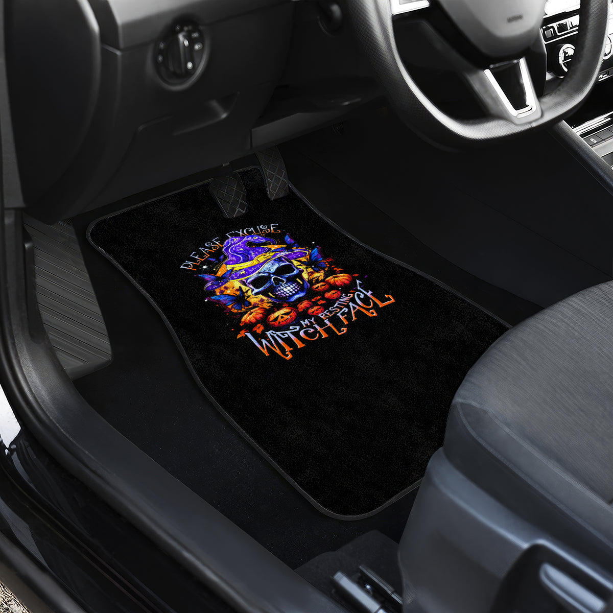 Halloween Skull Car Mats Please Excuse My Resting Witch Face - Wonder Print Shop