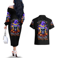 Halloween Skull Couples Matching Off The Shoulder Long Sleeve Dress and Hawaiian Shirt Please Excuse My Resting Witch Face - Wonder Print Shop