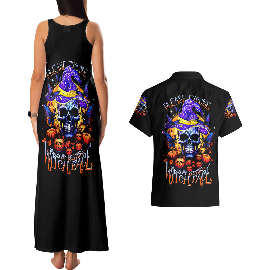 Halloween Skull Couples Matching Tank Maxi Dress and Hawaiian Shirt Please Excuse My Resting Witch Face - Wonder Print Shop