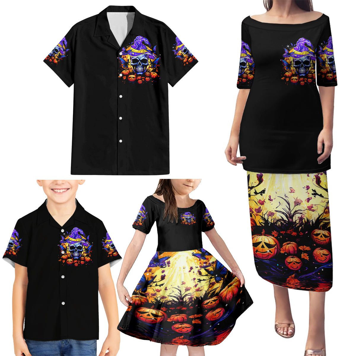 Halloween Skull Family Matching Puletasi and Hawaiian Shirt Please Excuse My Resting Witch Face - Wonder Print Shop