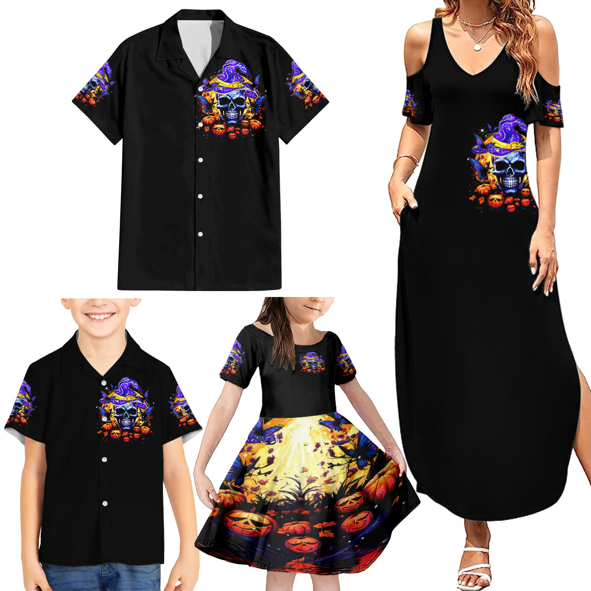 Halloween Skull Family Matching Summer Maxi Dress and Hawaiian Shirt Please Excuse My Resting Witch Face - Wonder Print Shop