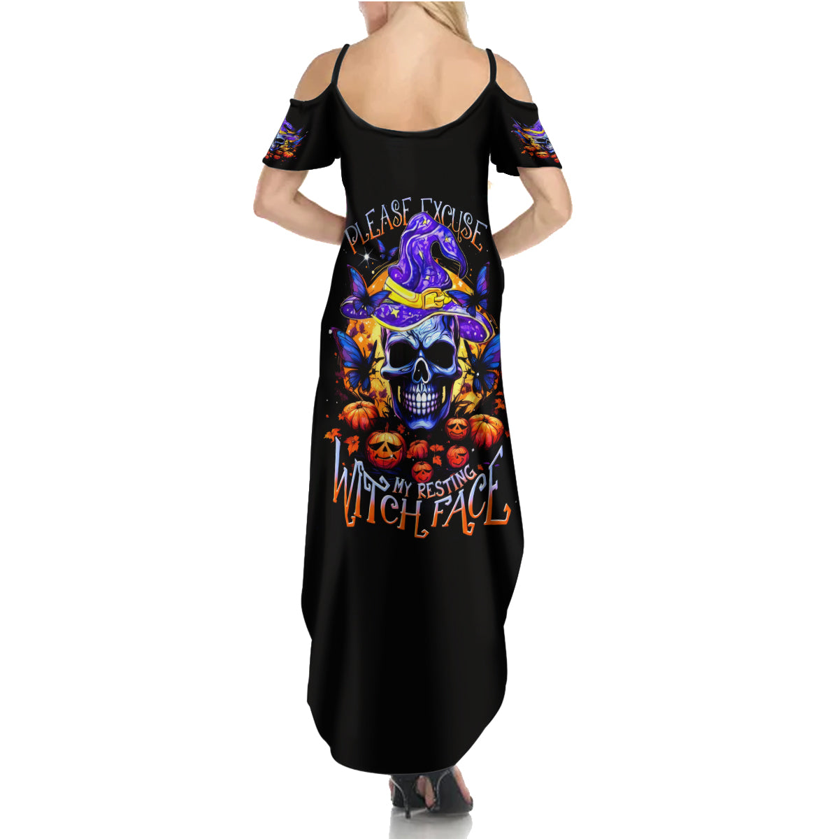 Halloween Skull Family Matching Summer Maxi Dress and Hawaiian Shirt Please Excuse My Resting Witch Face - Wonder Print Shop