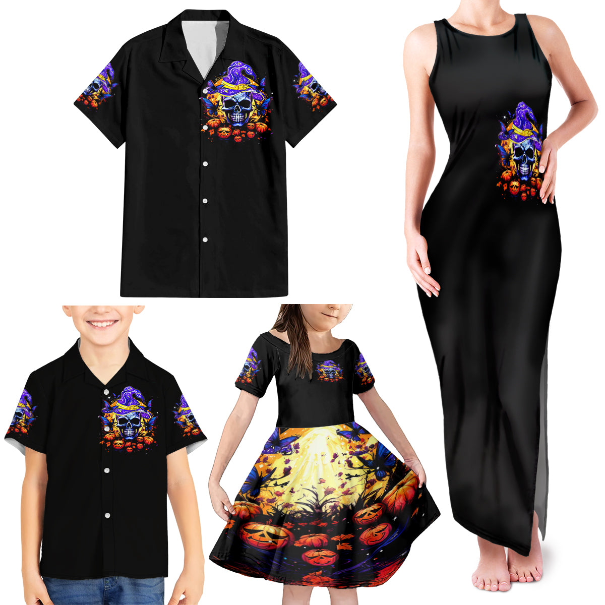 Halloween Skull Family Matching Tank Maxi Dress and Hawaiian Shirt Please Excuse My Resting Witch Face - Wonder Print Shop