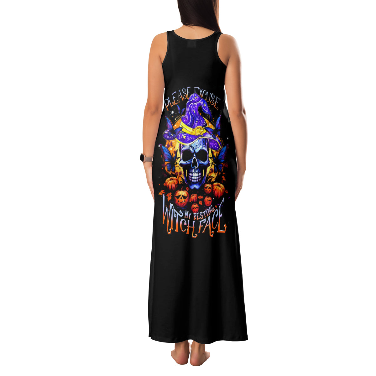 Halloween Skull Family Matching Tank Maxi Dress and Hawaiian Shirt Please Excuse My Resting Witch Face - Wonder Print Shop