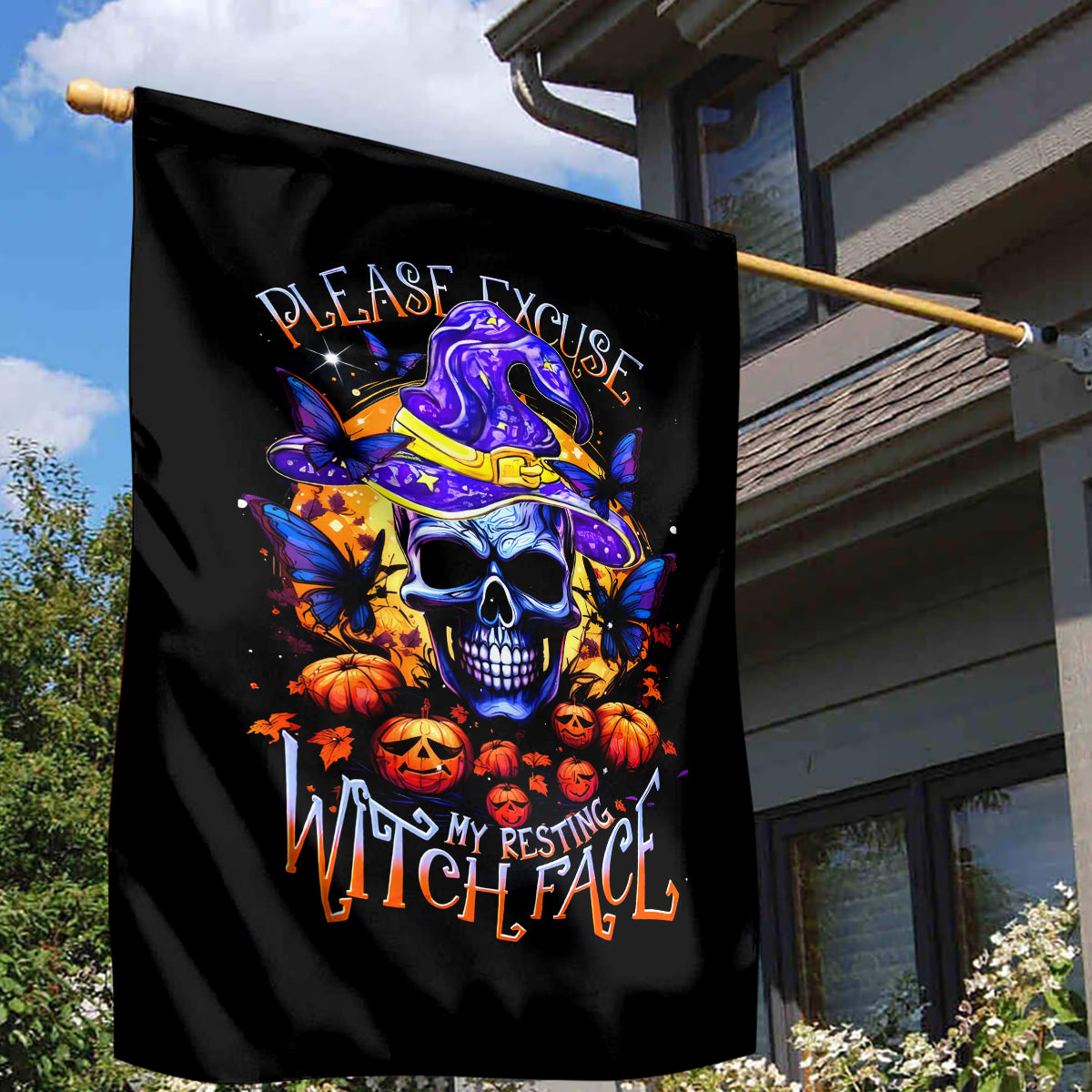 Halloween Skull Garden Flag Please Excuse My Resting Witch Face - Wonder Print Shop