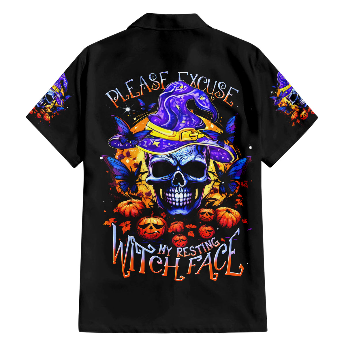 Halloween Skull Hawaiian Shirt Please Excuse My Resting Witch Face - Wonder Print Shop