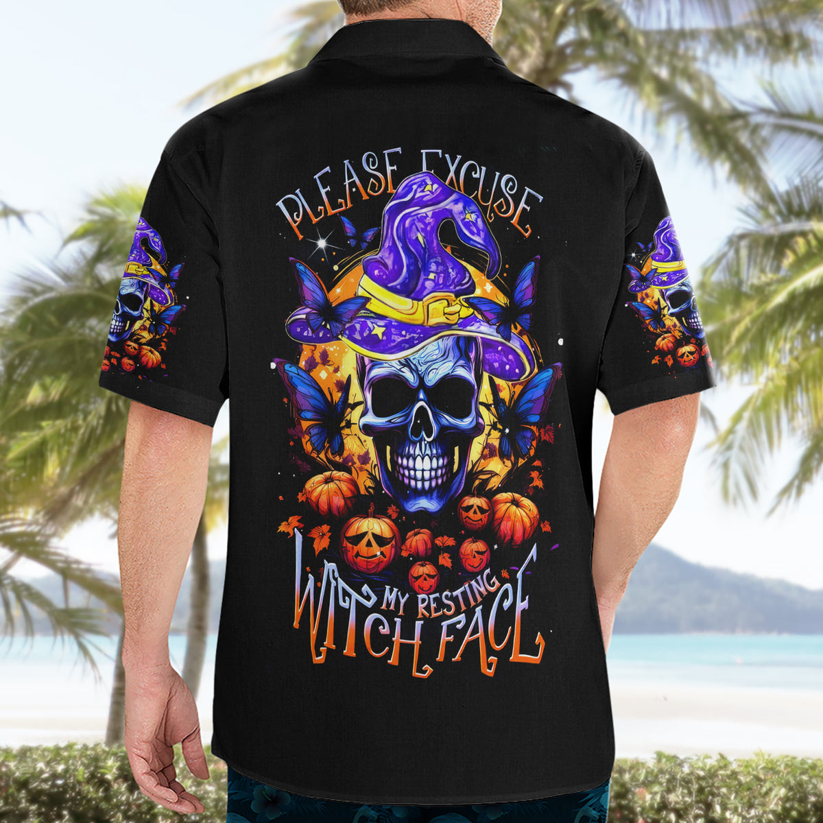 Halloween Skull Hawaiian Shirt Please Excuse My Resting Witch Face - Wonder Print Shop