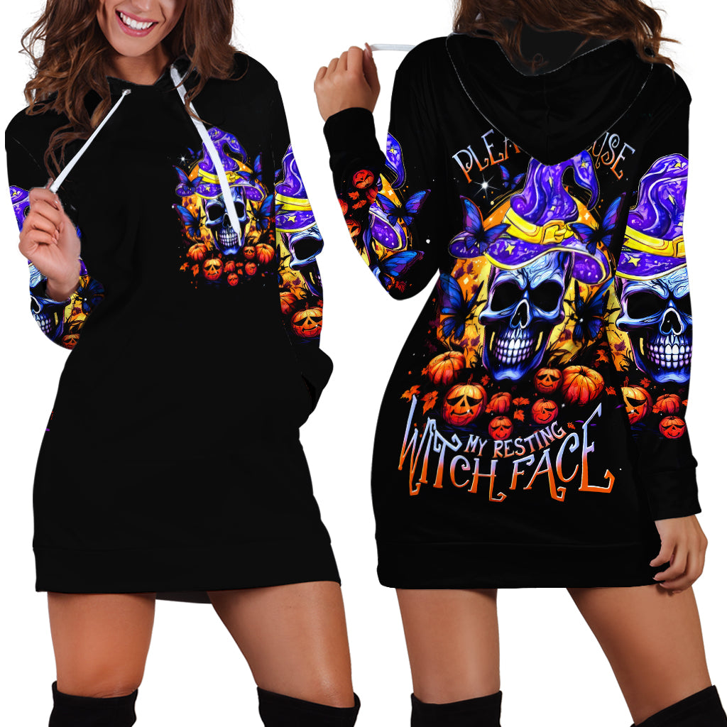 Halloween Skull Hoodie Dress Please Excuse My Resting Witch Face - Wonder Print Shop