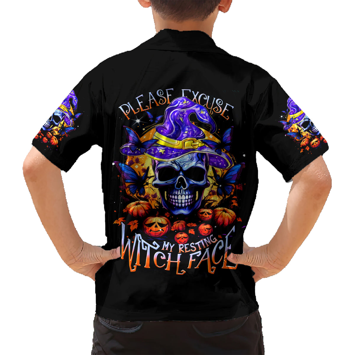 Halloween Skull Kid Hawaiian Shirt Please Excuse My Resting Witch Face - Wonder Print Shop