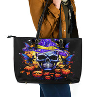 Halloween Skull Leather Tote Bag Please Excuse My Resting Witch Face - Wonder Print Shop