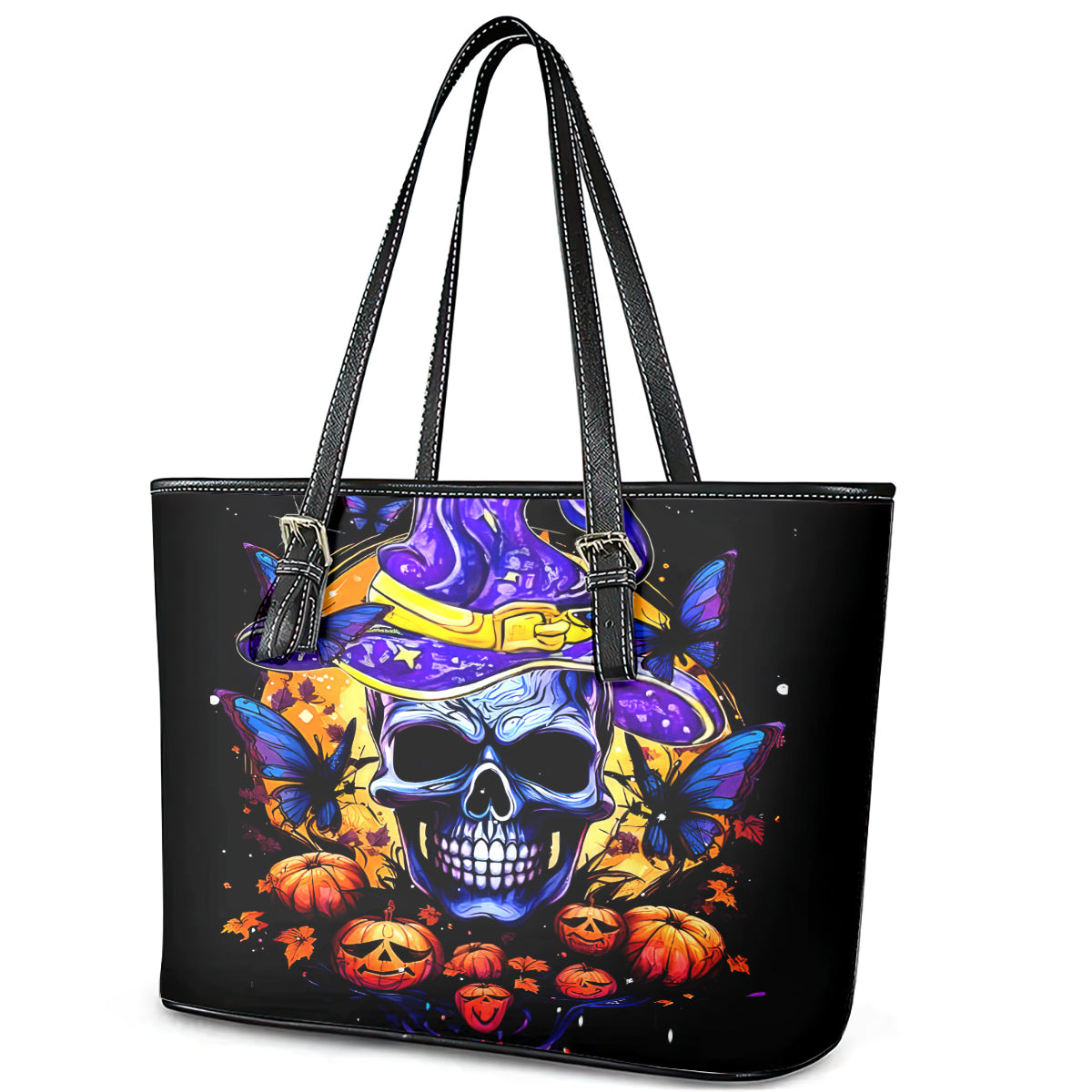 Halloween Skull Leather Tote Bag Please Excuse My Resting Witch Face - Wonder Print Shop