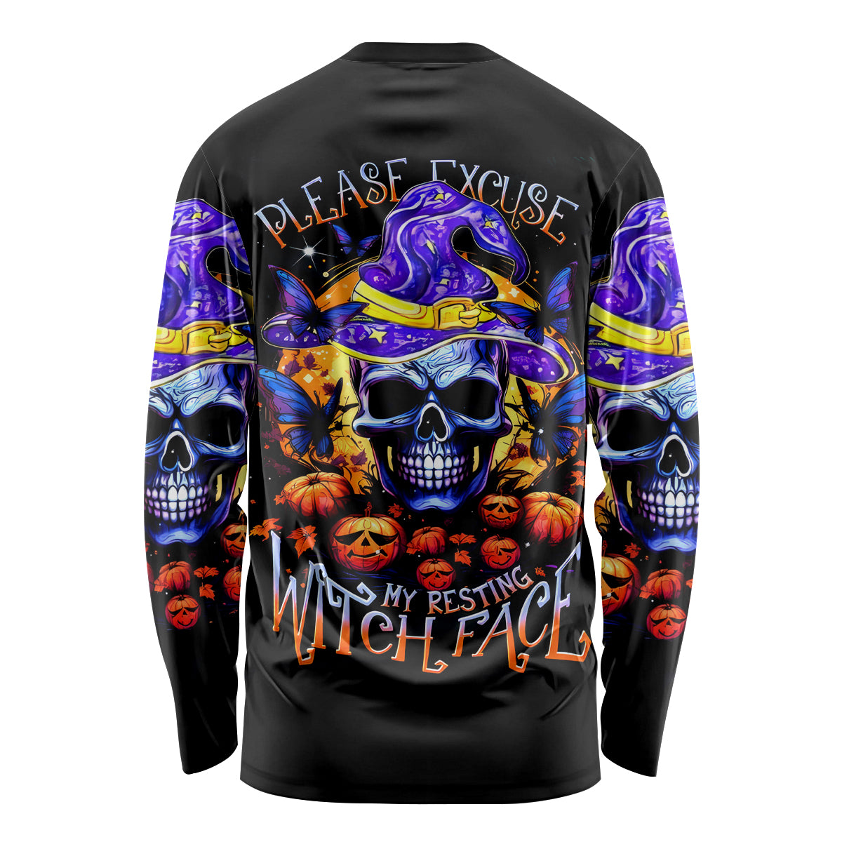 Halloween Skull Long Sleeve Shirt Please Excuse My Resting Witch Face - Wonder Print Shop