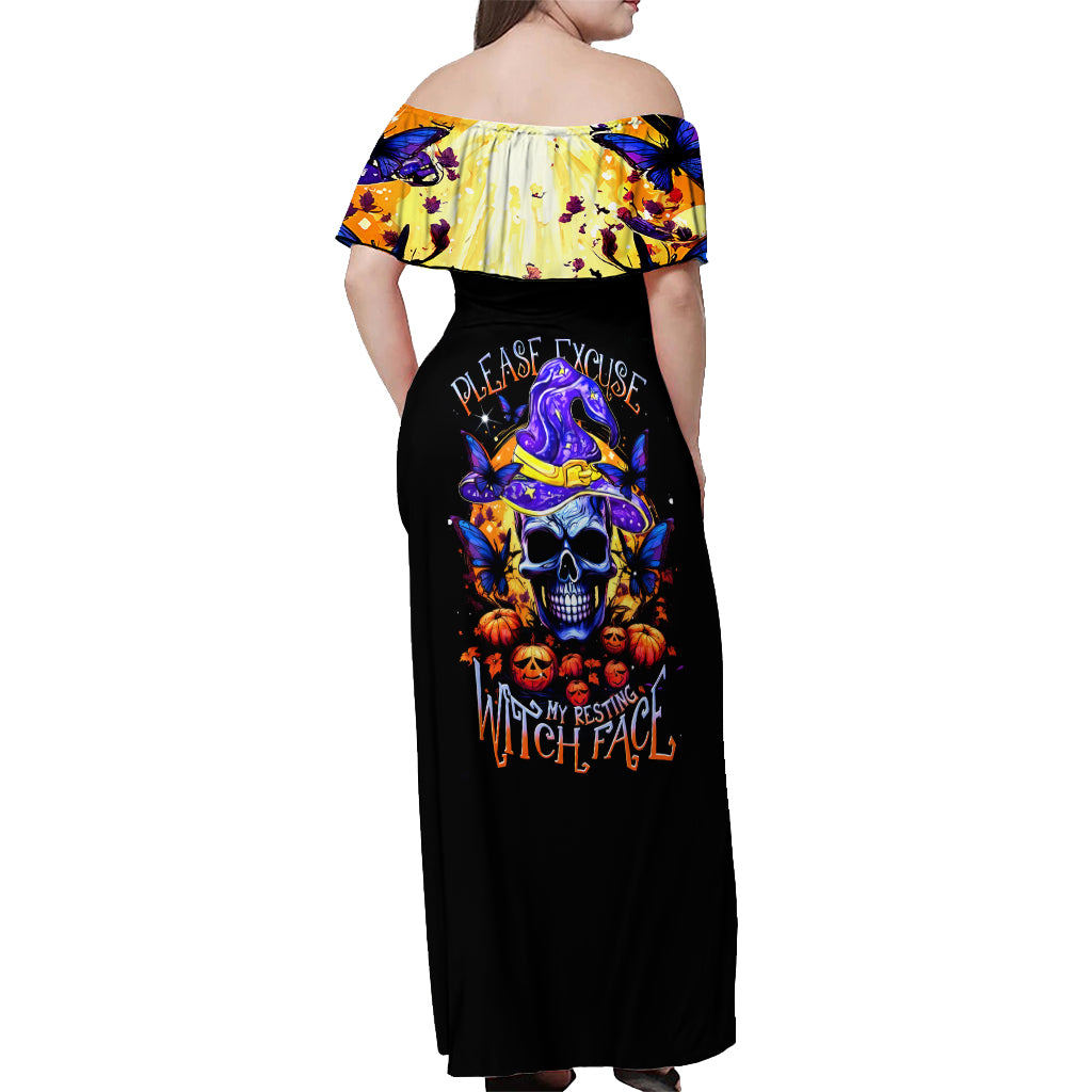 Halloween Skull Off Shoulder Maxi Dress Please Excuse My Resting Witch Face - Wonder Print Shop