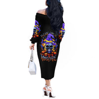 Halloween Skull Off The Shoulder Long Sleeve Dress Please Excuse My Resting Witch Face - Wonder Print Shop