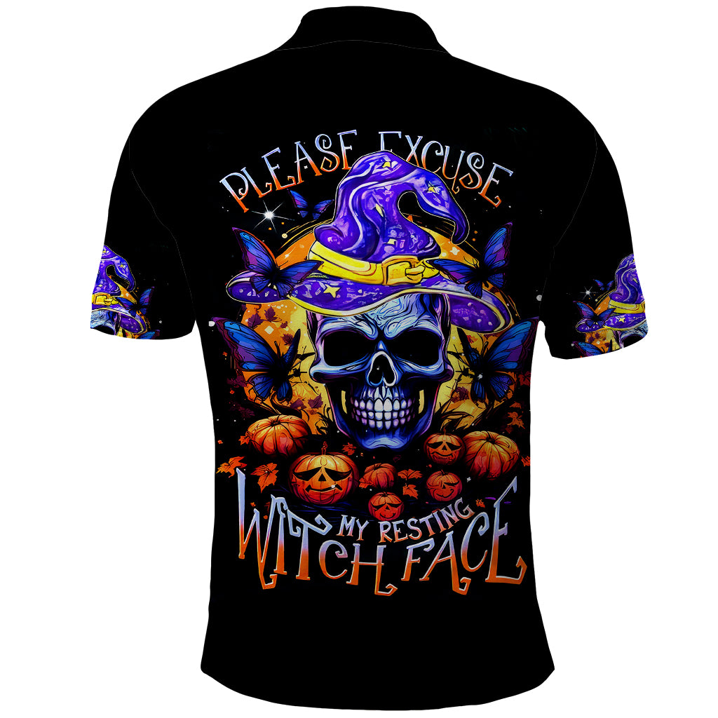Halloween Skull Polo Shirt Please Excuse My Resting Witch Face - Wonder Print Shop