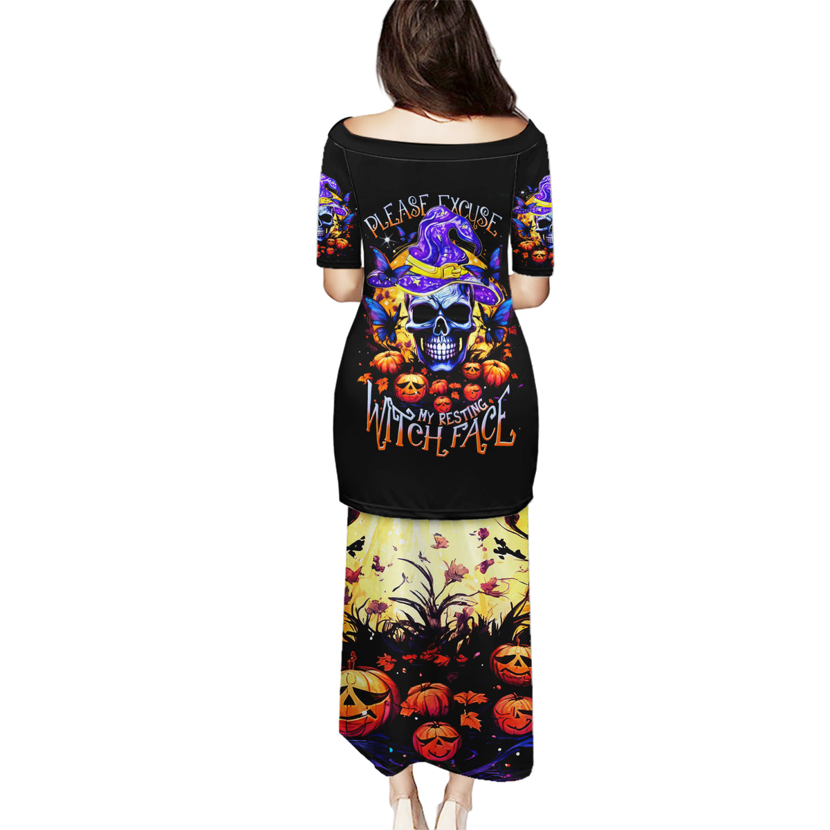 Halloween Skull Puletasi Please Excuse My Resting Witch Face - Wonder Print Shop