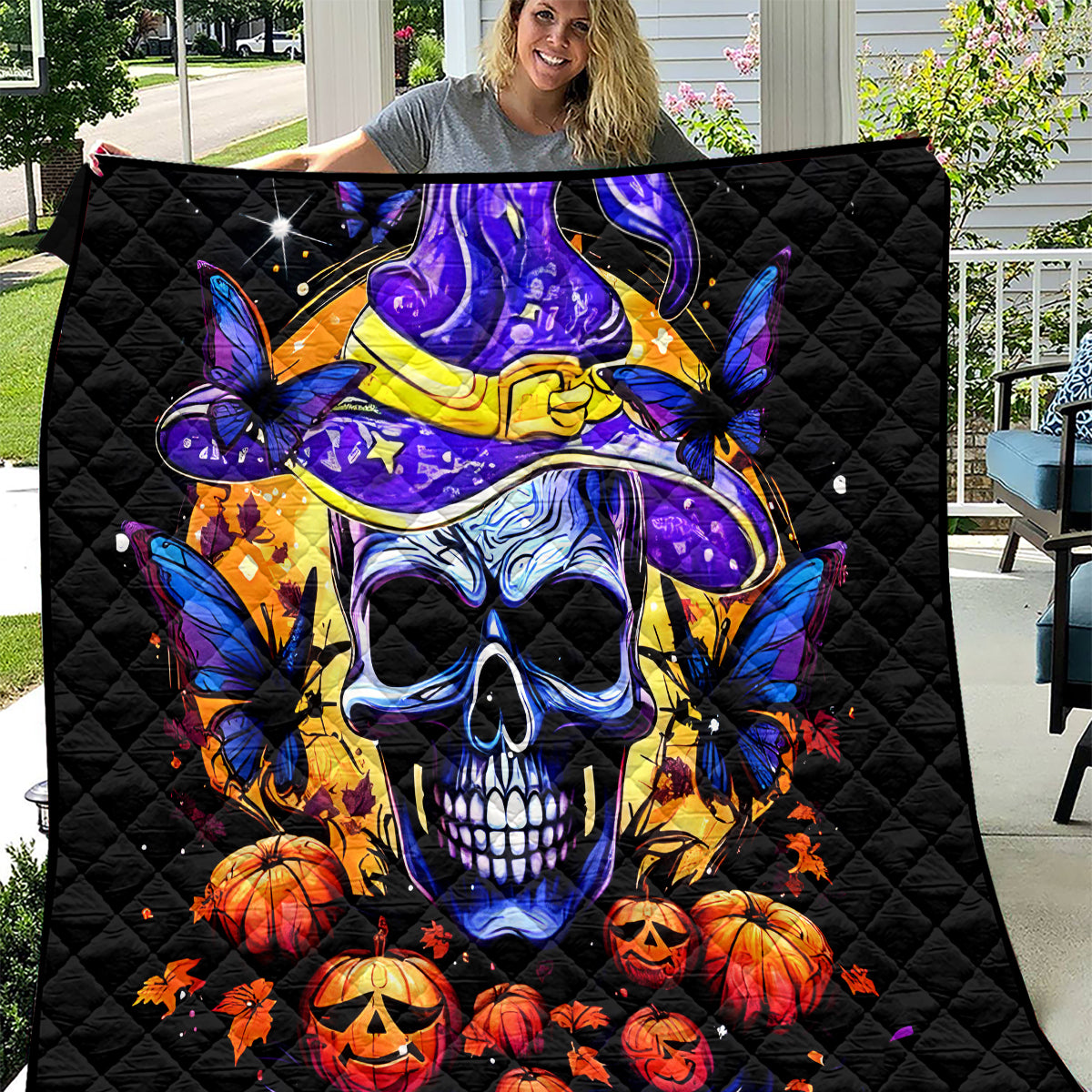 Halloween Skull Quilt Please Excuse My Resting Witch Face - Wonder Print Shop