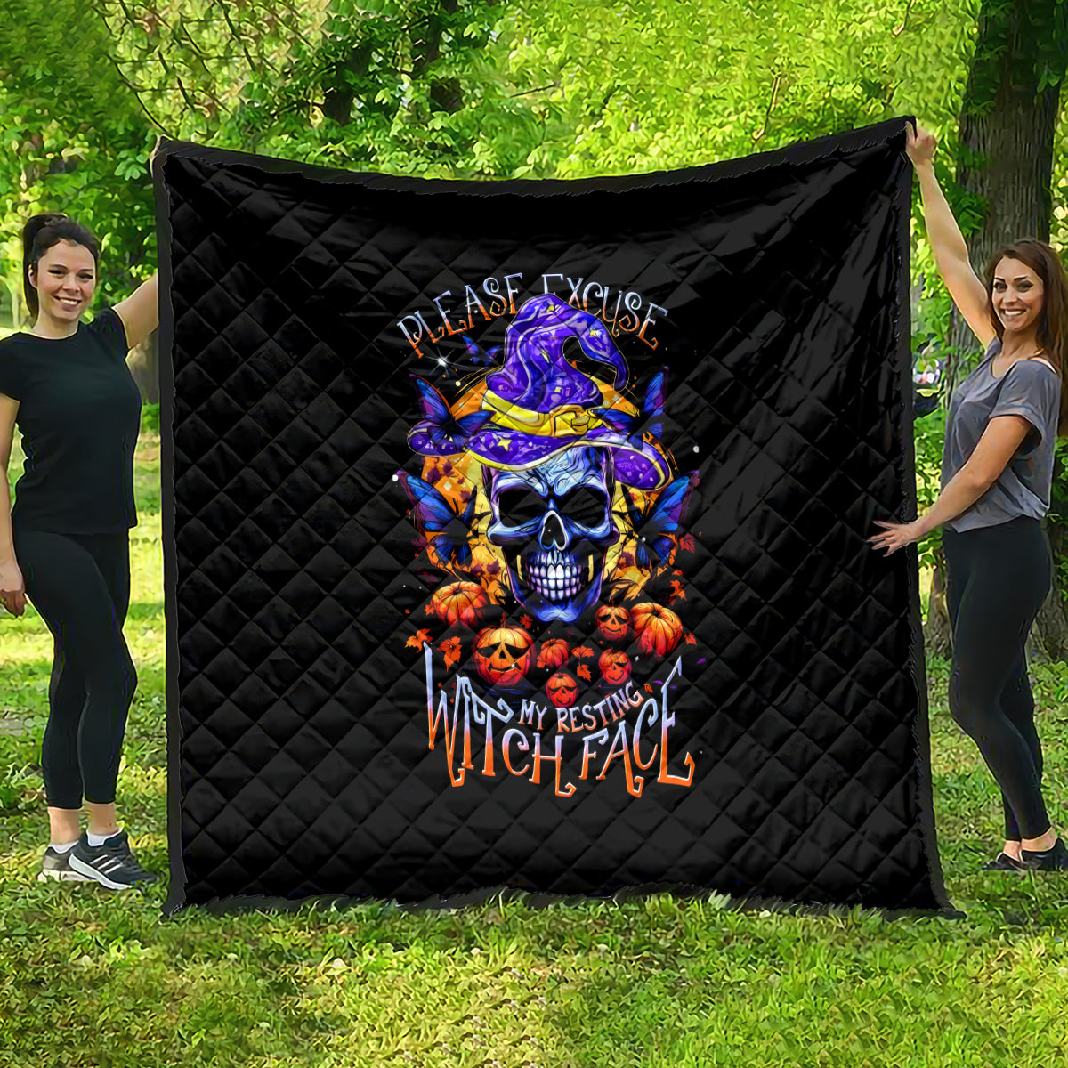 Halloween Skull Quilt Please Excuse My Resting Witch Face - Wonder Print Shop