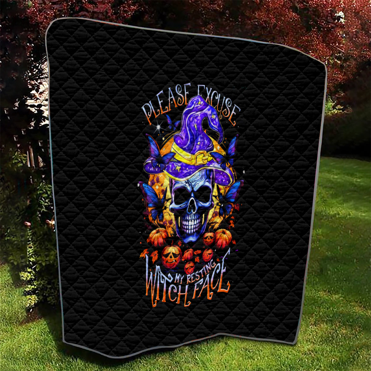 Halloween Skull Quilt Please Excuse My Resting Witch Face - Wonder Print Shop