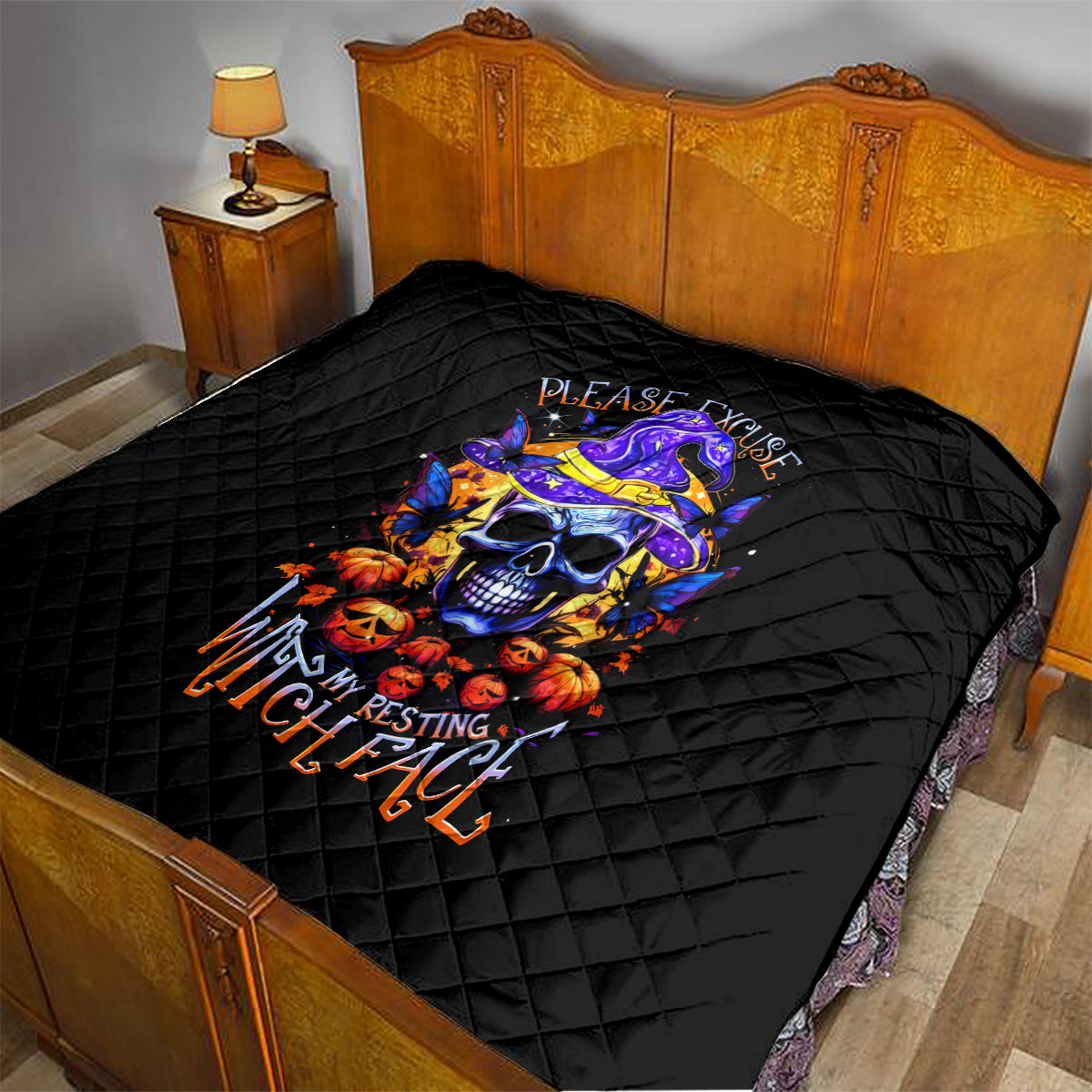 Halloween Skull Quilt Please Excuse My Resting Witch Face - Wonder Print Shop