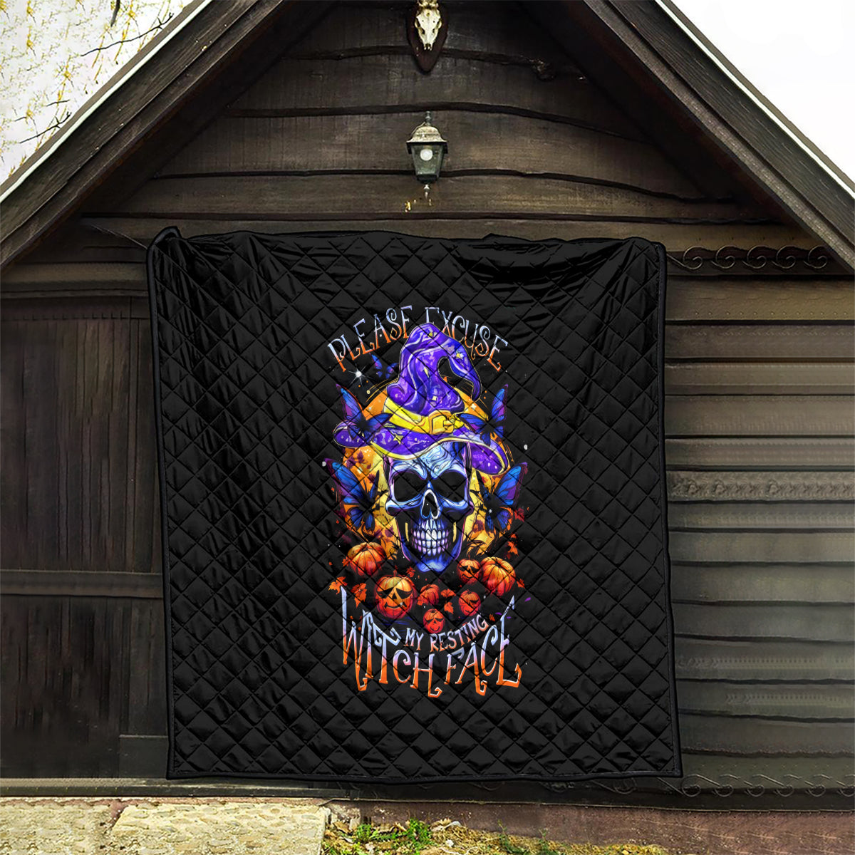 Halloween Skull Quilt Please Excuse My Resting Witch Face - Wonder Print Shop