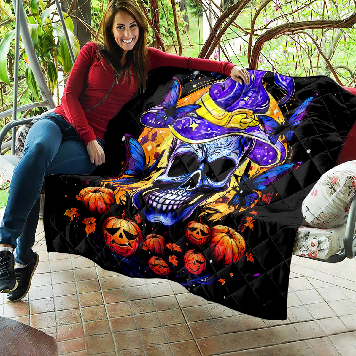 Halloween Skull Quilt Please Excuse My Resting Witch Face - Wonder Print Shop