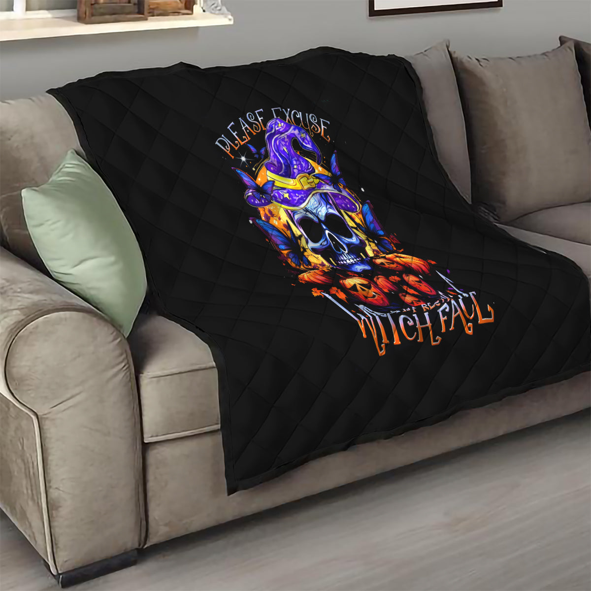 Halloween Skull Quilt Please Excuse My Resting Witch Face - Wonder Print Shop