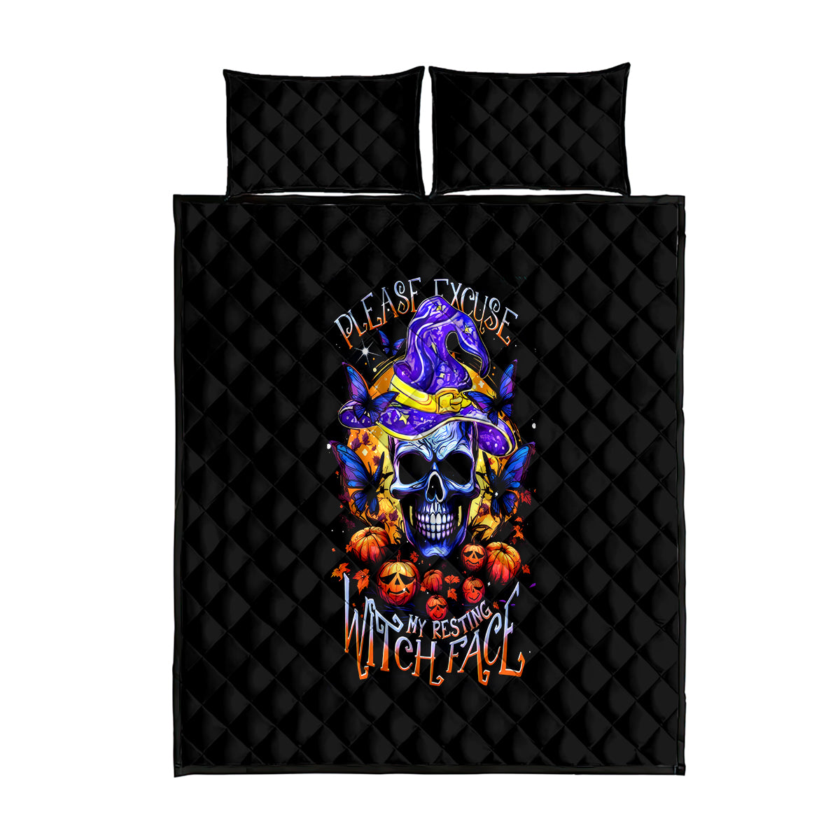 Halloween Skull Quilt Bed Set Please Excuse My Resting Witch Face - Wonder Print Shop