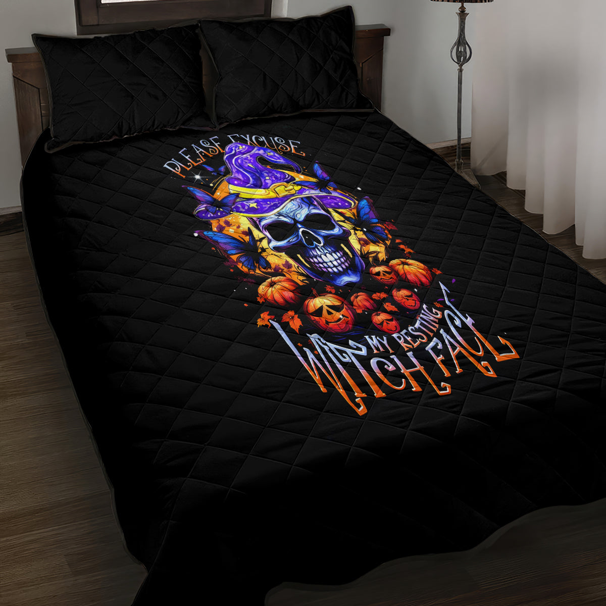 Halloween Skull Quilt Bed Set Please Excuse My Resting Witch Face - Wonder Print Shop