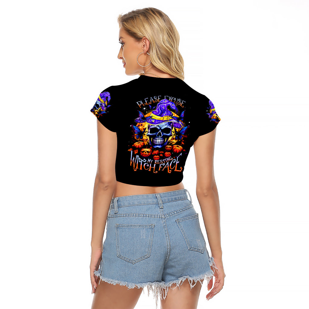 Halloween Skull Raglan Cropped T Shirt Please Excuse My Resting Witch Face - Wonder Print Shop