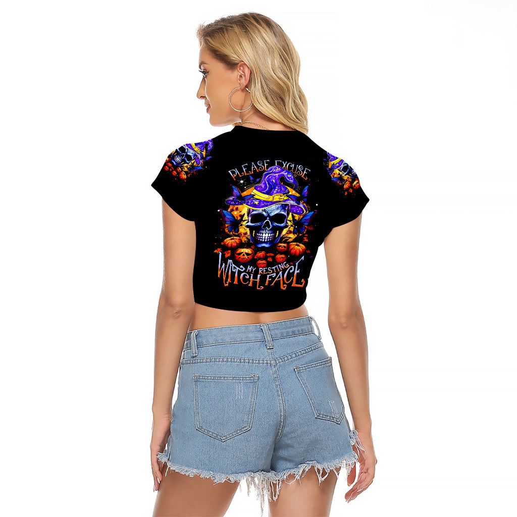 Halloween Skull Raglan Cropped T Shirt Please Excuse My Resting Witch Face - Wonder Print Shop