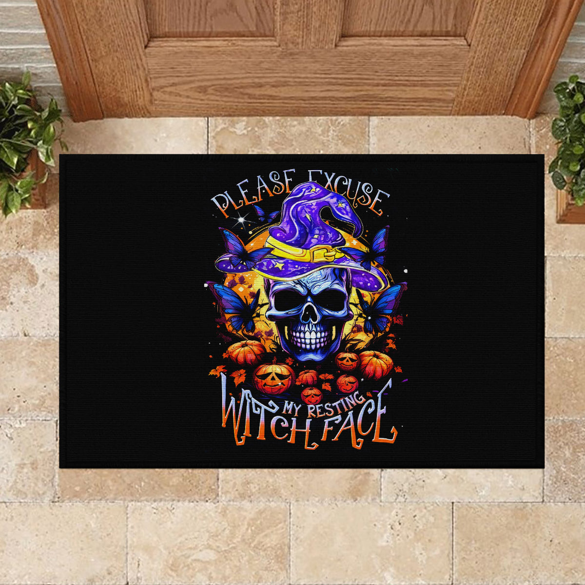 Halloween Skull Rubber Doormat Please Excuse My Resting Witch Face - Wonder Print Shop