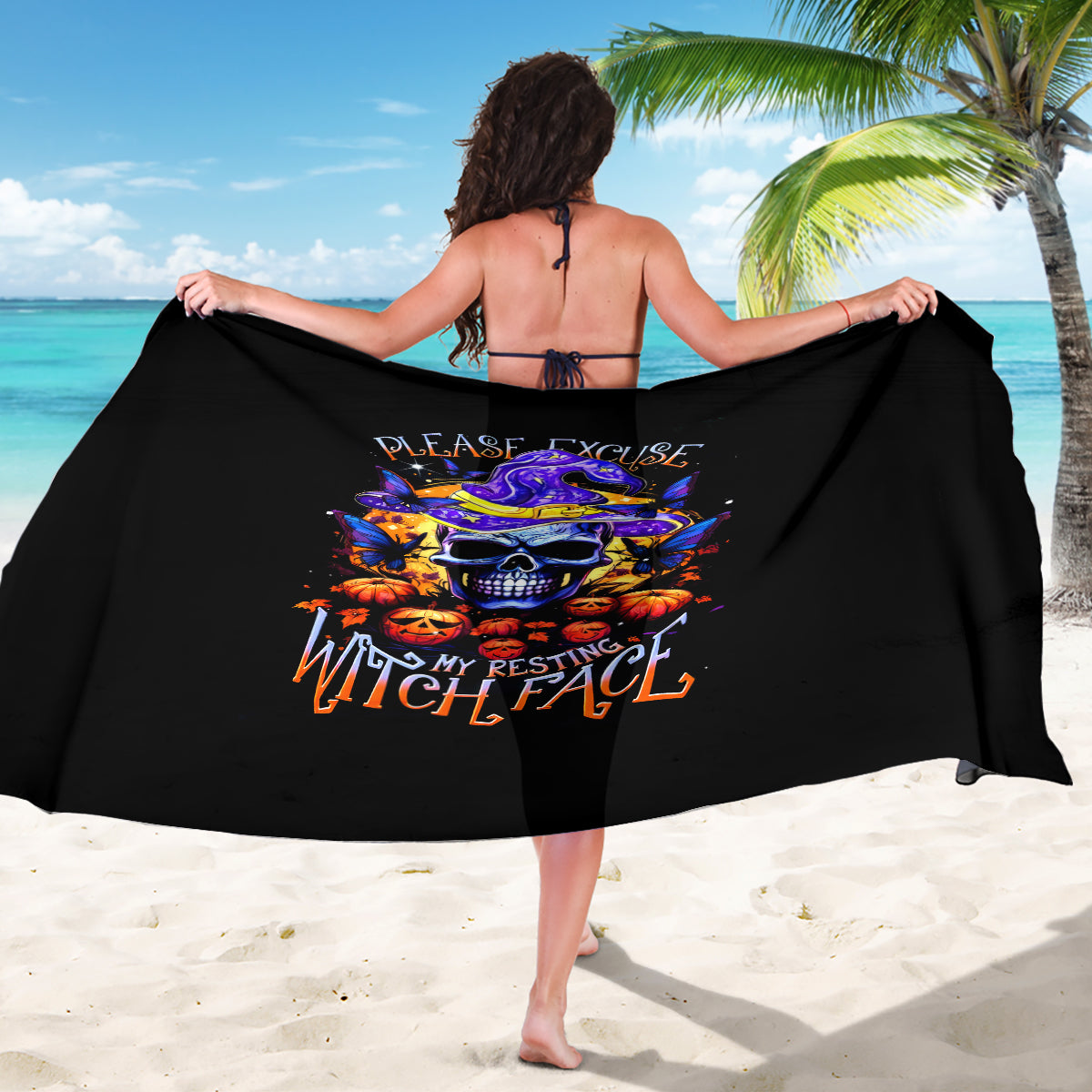 Halloween Skull Sarong Please Excuse My Resting Witch Face - Wonder Print Shop