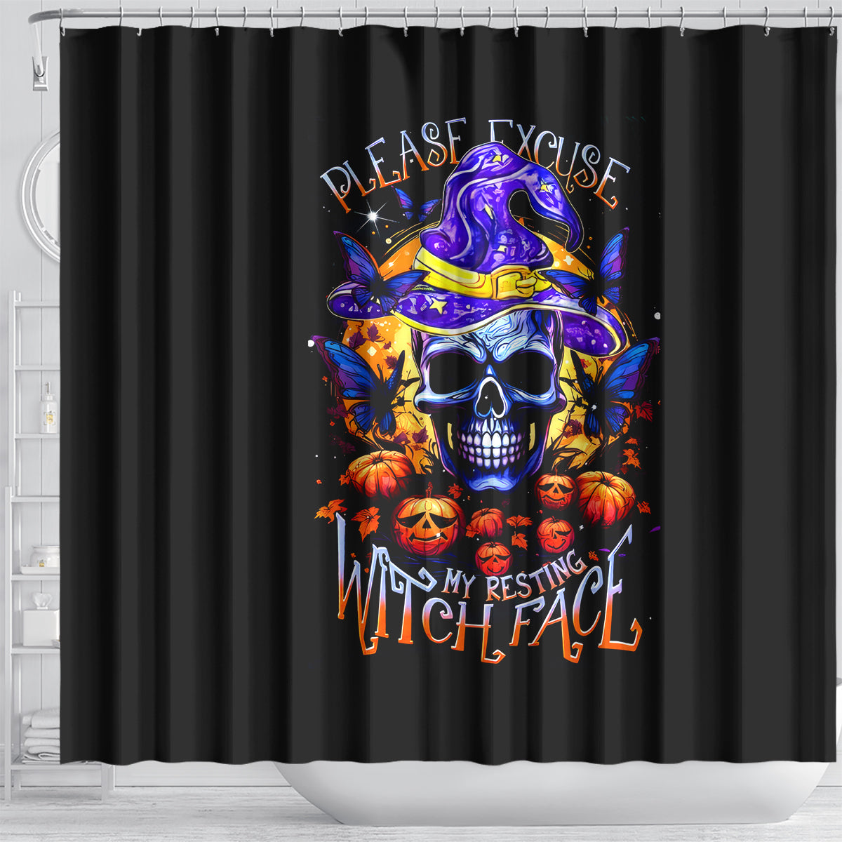 halloween-skull-shower-curtain-please-excuse-my-resting-witch-face