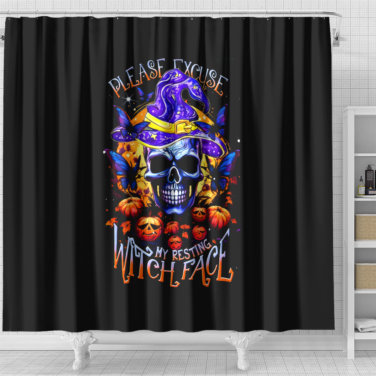 halloween-skull-shower-curtain-please-excuse-my-resting-witch-face