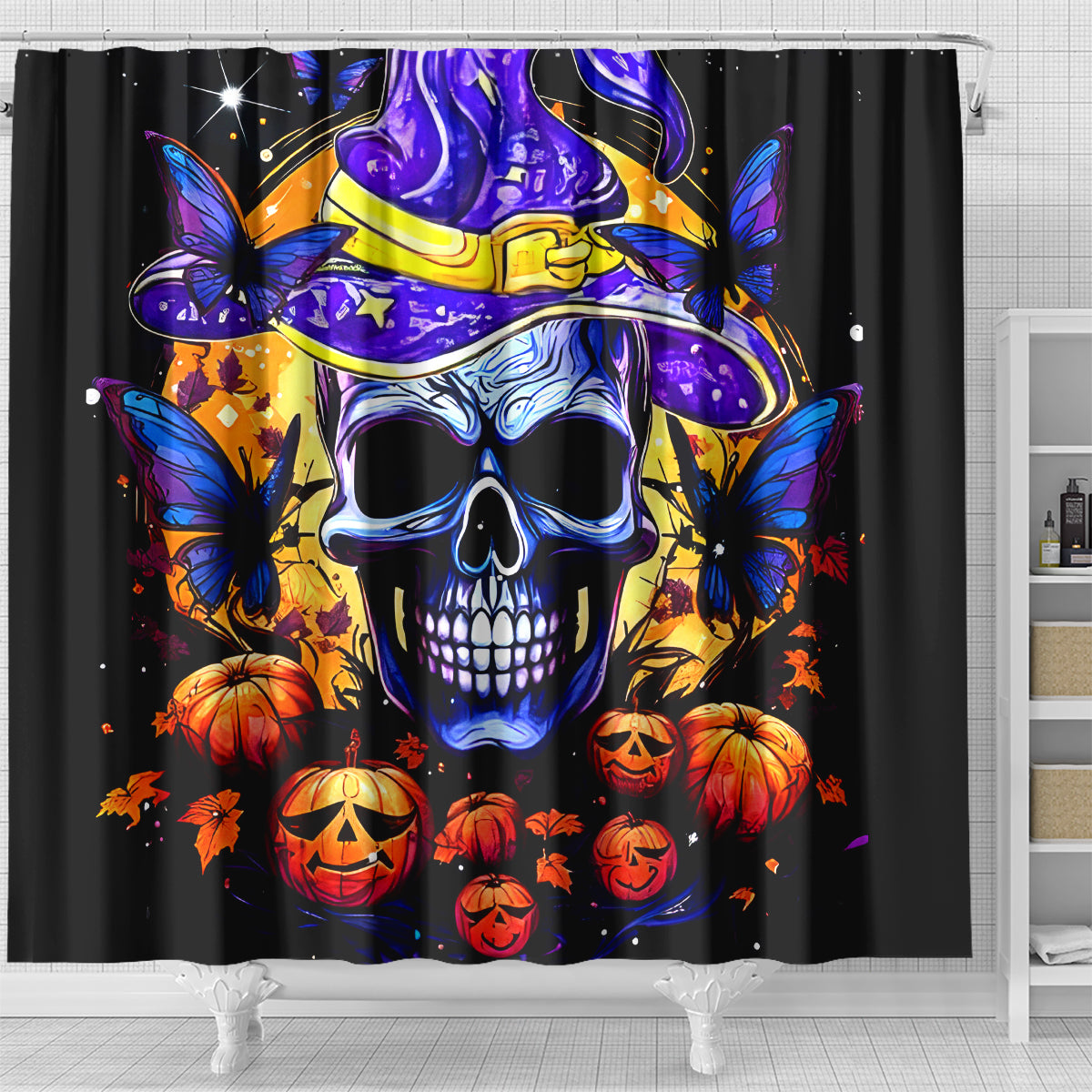 Halloween Skull Shower Curtain Please Excuse My Resting Witch Face