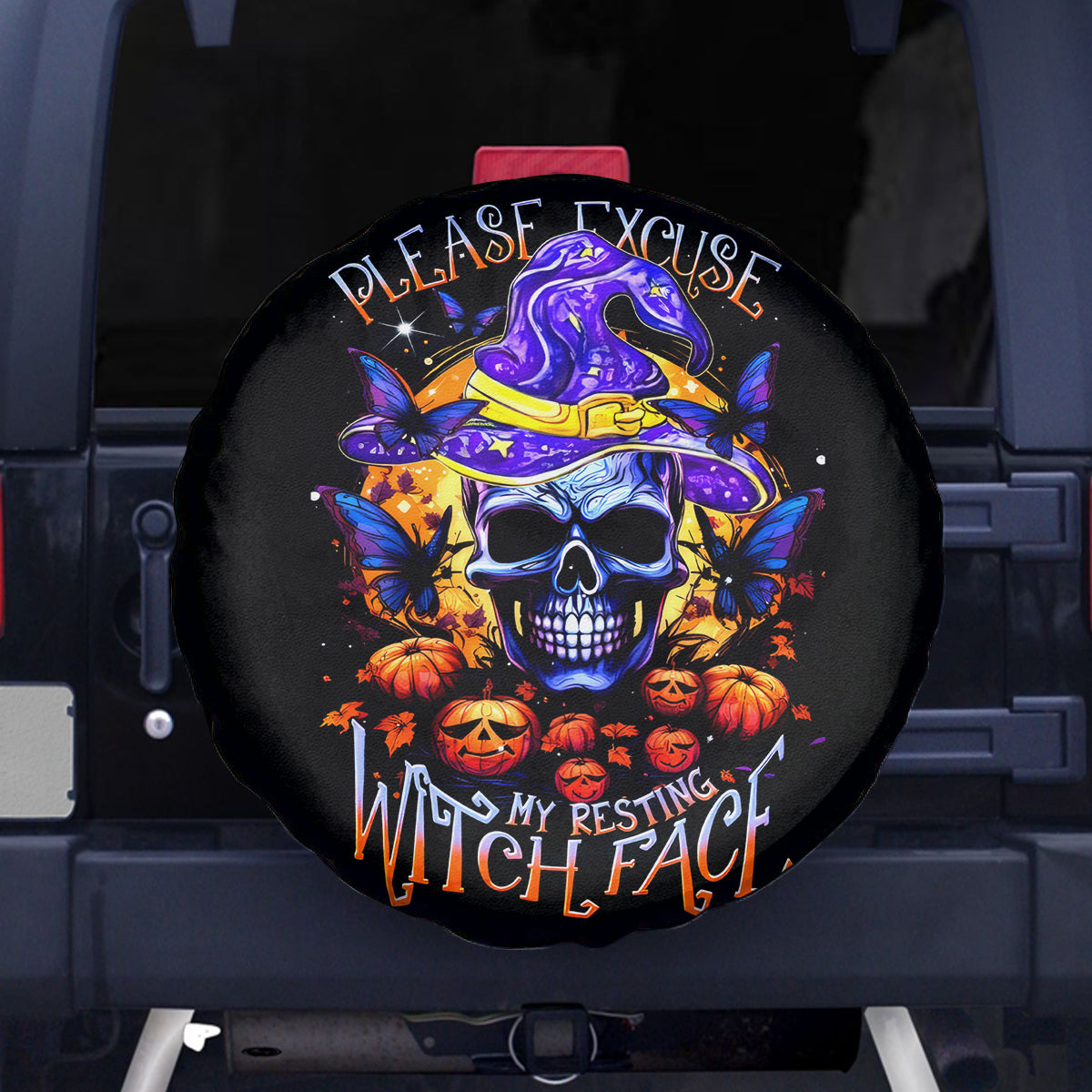 Halloween Skull Spare Tire Cover Please Excuse My Resting Witch Face - Wonder Print Shop