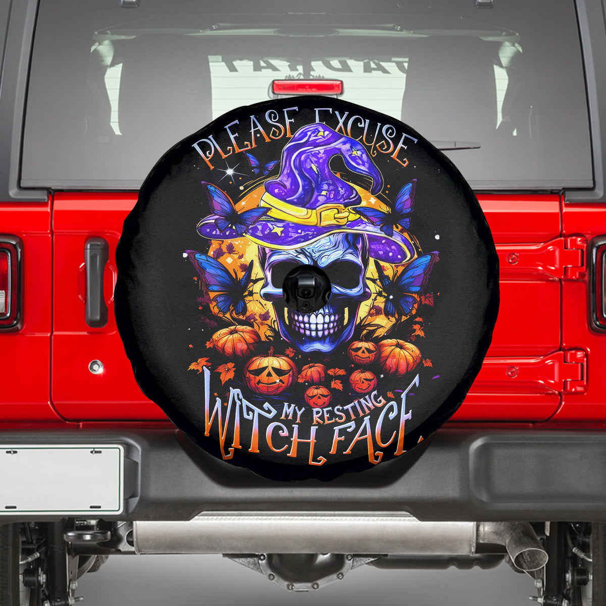 Halloween Skull Spare Tire Cover Please Excuse My Resting Witch Face - Wonder Print Shop
