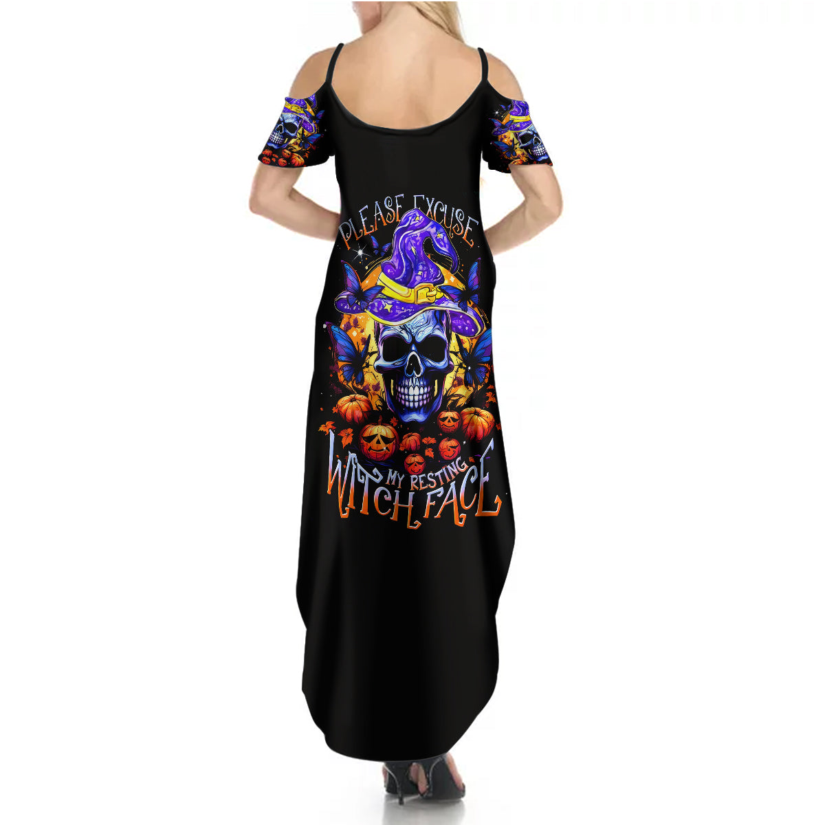 Halloween Skull Summer Maxi Dress Please Excuse My Resting Witch Face - Wonder Print Shop