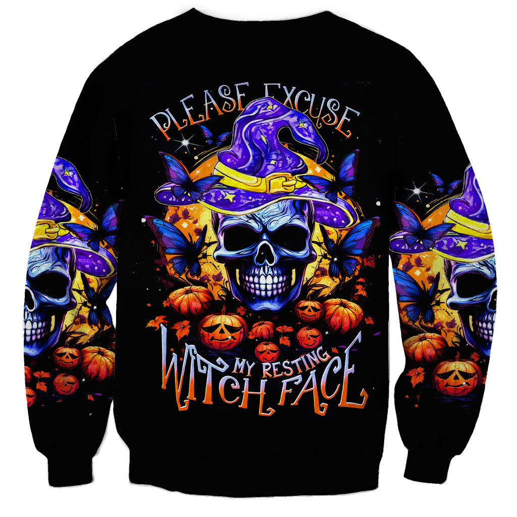 Halloween Skull Sweatshirt Please Excuse My Resting Witch Face - Wonder Print Shop