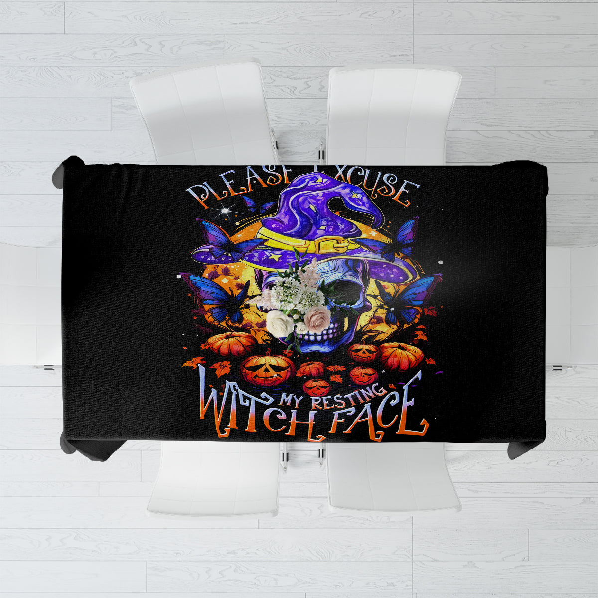 Halloween Skull Tablecloth Please Excuse My Resting Witch Face - Wonder Print Shop