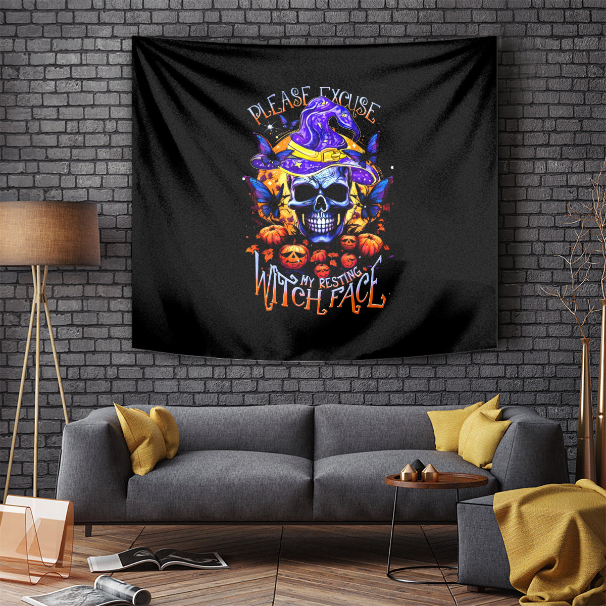 Halloween Skull Tapestry Please Excuse My Resting Witch Face - Wonder Print Shop