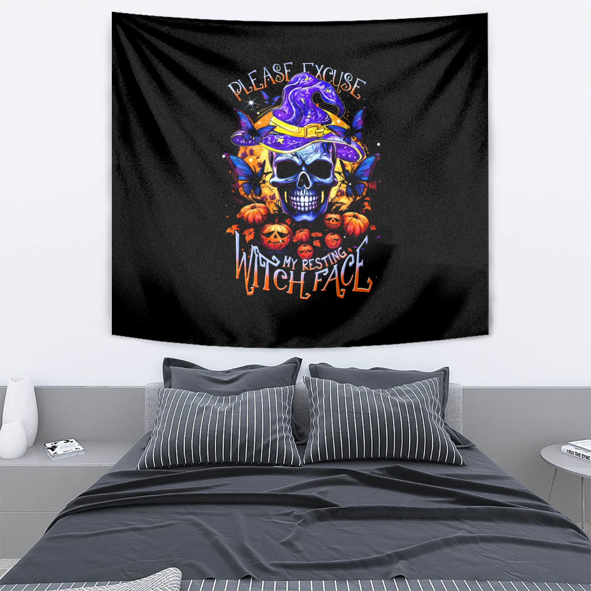 Halloween Skull Tapestry Please Excuse My Resting Witch Face - Wonder Print Shop
